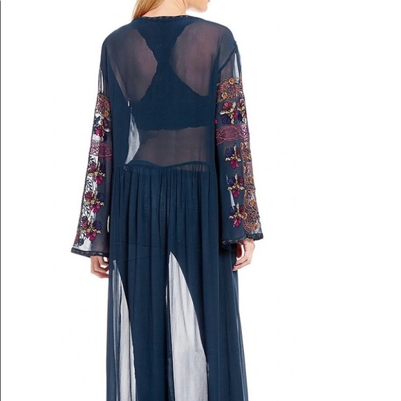 Free People Teal Sheer Floral Maxi Top - Picture 3 of 8